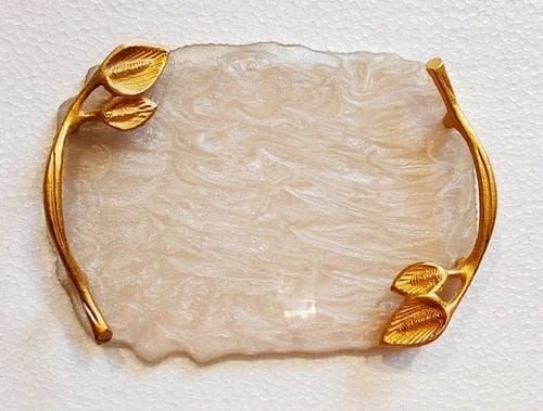 Resin Serving Tray with Decorative Gold Leaf Handles