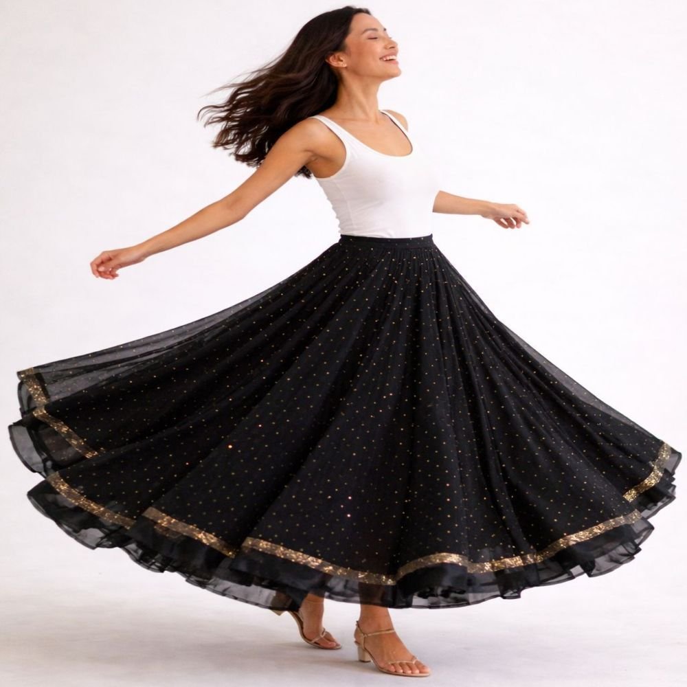 Starry Night Sequinned Georgette Maxi Skirt
