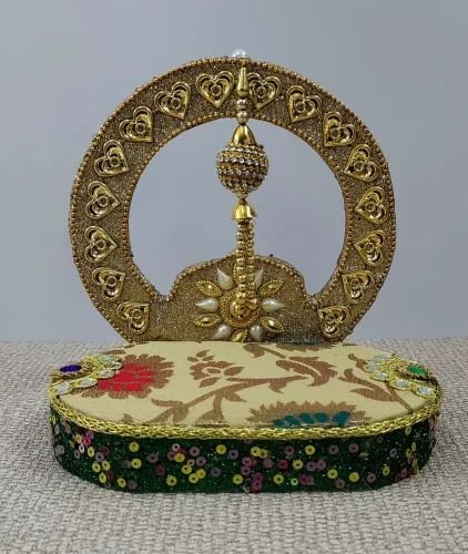 Golden Base Wooden Round Singhasan for Laddu Gopal