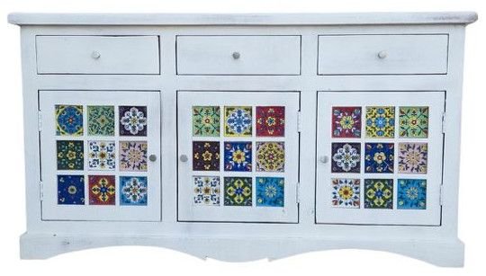 Acacia Wood Cane Sideboard Cabinet