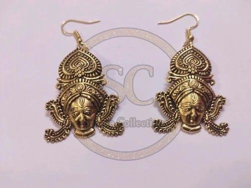 Anti Tarnish Brass Durga Design Earrings