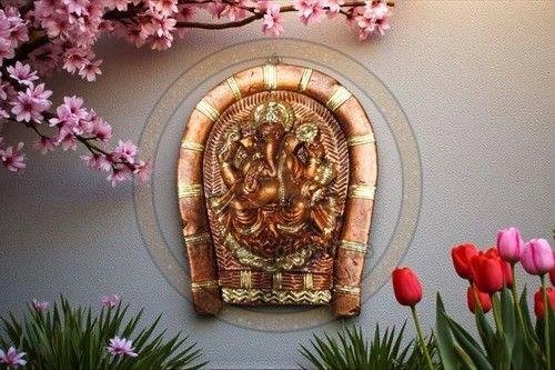 Brown and Golden Terracotta Ganesha Wall Hanging