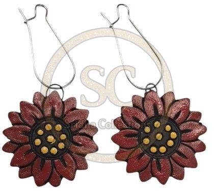 Brown Flower Design Terracotta Earrings