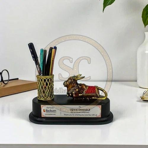 Decorative Brass Nandi Figurine Pen Holder