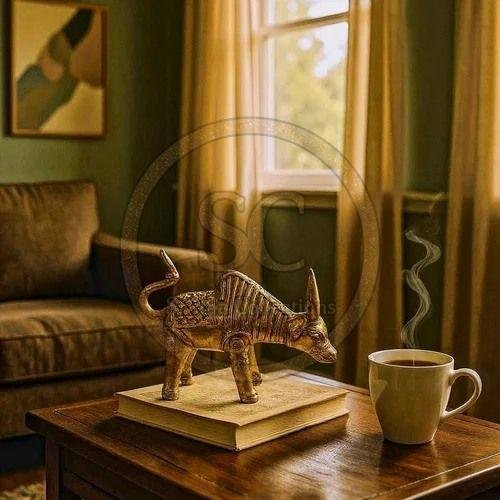 Dhokra Brass Fighting Bull Tabletop Showpiece