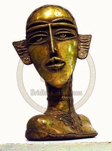 Dhokra Brass Tribal Face Showpiece