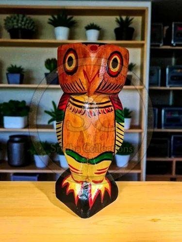 Handcrafted Bengal Folk Art Wooden Owl