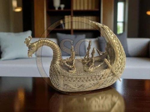 Handcrafted Dhokra Brass Peacock Boat