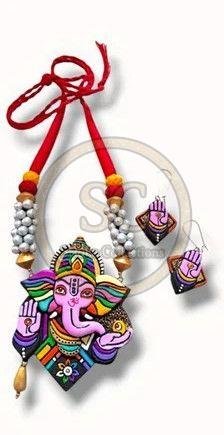 Handcrafted Ganesha Design Terracotta Pendant Set