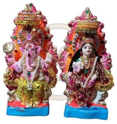 Multicolor Terracotta Clay Laxmi Ganesh Idol