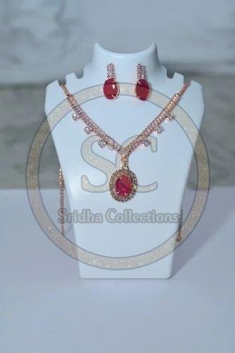 Red American Diamond Pendant Set