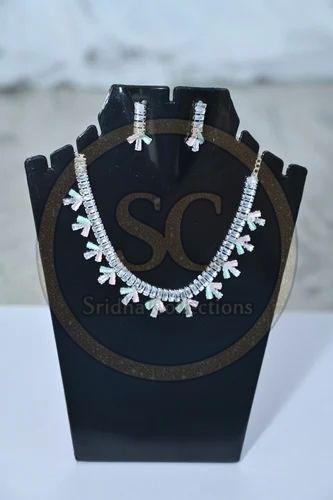 Silver American Diamond Necklace Set
