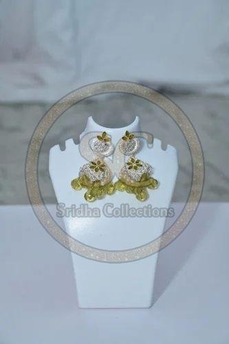 Traditional Green and Silver American Diamond Jhumka Earrings