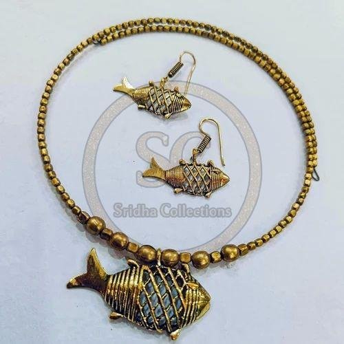 Tribal Dhokra Fish Design Brass Handmade Necklace Set