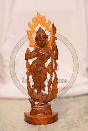 Wooden Goddess Saraswati Statue