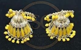 Yellow American Diamond Jhumka Earrings