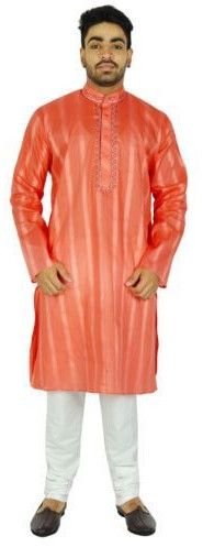 Mens Solid Tussar Silk Kurta Pajama