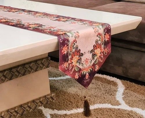 Floral Design Brown Velvet Table Runner
