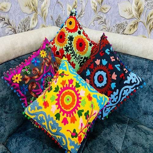 Kantha Embroidered Cotton Cushion Cover