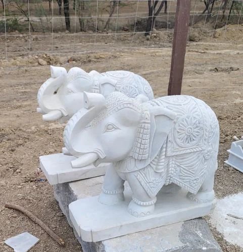 Velvet White Marble Elephant Statues