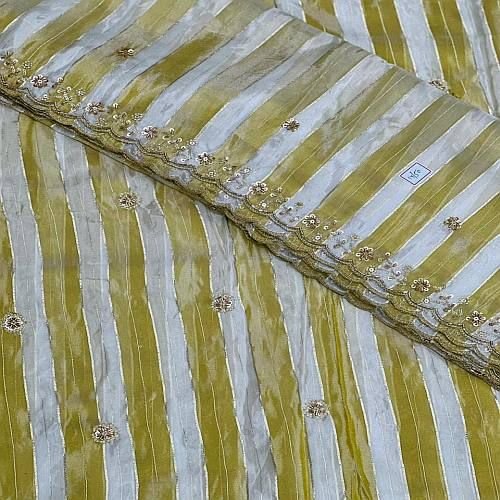 Pista Green Viscose Shimmer Pattern Hand Work Embroidery Butti Work Fabric