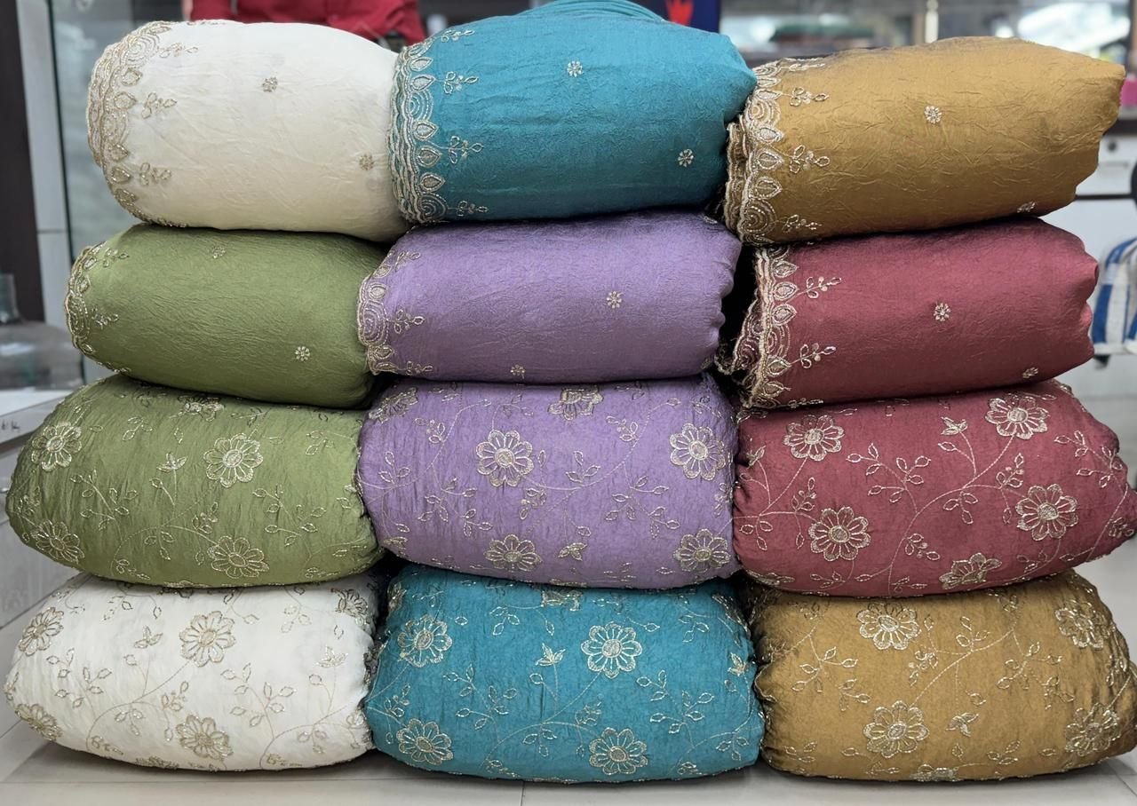 Rangoli Crush Semi Beats Zari Butta Embroidery Fabric