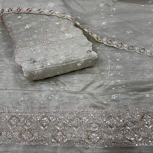 Silver White Salsa Embroidered Dyeable Heavy Hand Work Viscose Fabric