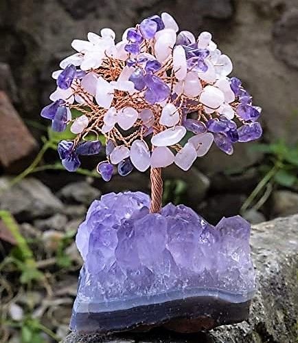 Rose Quartz Amethyst Crystal Tree with Mineral Base