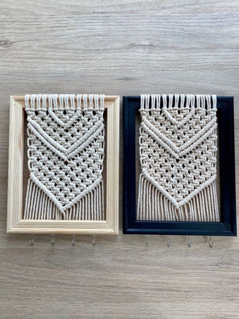 Macrame Wooden Frame Keyholder