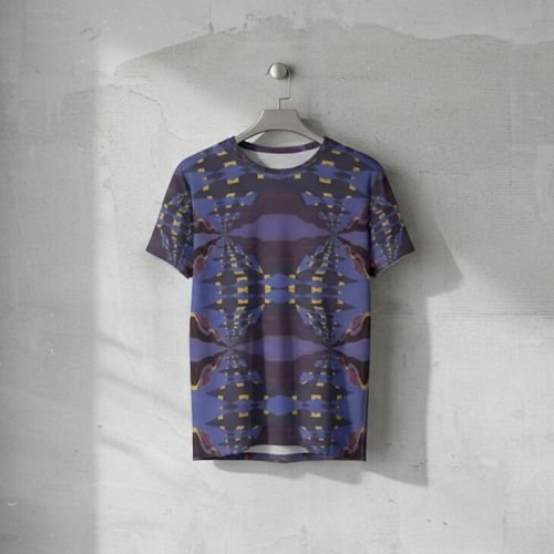 Mens Blue Yellow Kaleidoscopic Cotton T-shirt