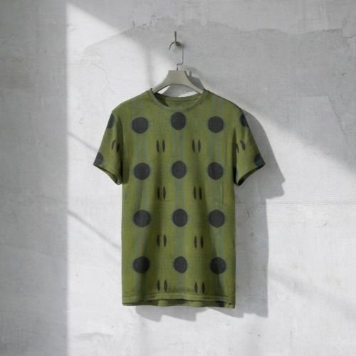 Mens Olive Green Black Abstract Dot Cotton T Shirt