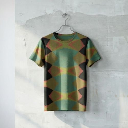 Mens Olive Green Dusty Teal Geometric Diamond Cotton  T Shirt