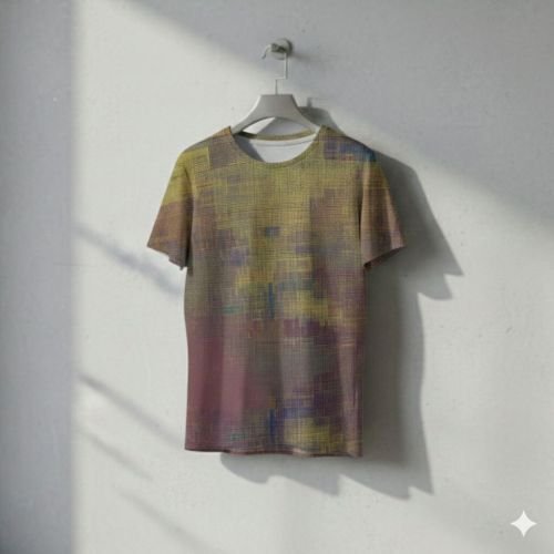 Mens Olive Purple Geometric Abstract Cotton T-Shirt
