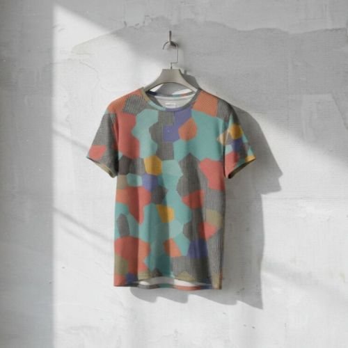 Mens Teal Coral Geometric Tessellation Cotton T Shirt Mens Teal Coral Geometric Tessellation Cotton T Shirt