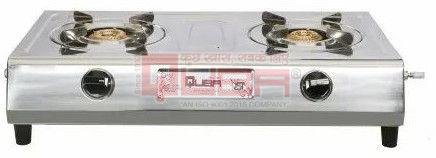Quba 2 Burner Stainless Steel Manual Gas Stove with Brass Burners