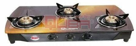 Quba 3 Burner Copper Finish Glass Top Gas Stove