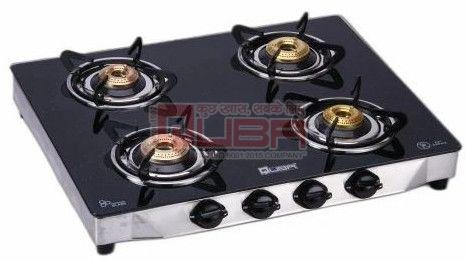 Quba 4 Burner Black Tempered Glass Top Auto Ignition Gas Stove