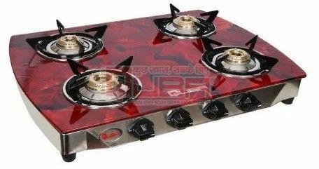 Quba 4 Burner Sea Flower Red Designer Glass Top Gas Stove