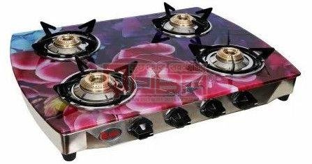 Quba 4 Burner Velvet Finish Designer Glass Top Gas Stove