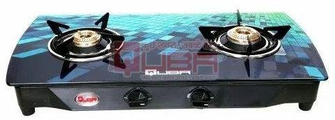 Quba B2 Blue Pixel Printed Glass 2 Burner Gas Stove