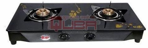 Quba B2 Golden Bloom Black Glass 2 Burner Gas Stove