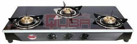 Quba B3 Cherry Bloom Black Glass 3 Burner Gas Stove