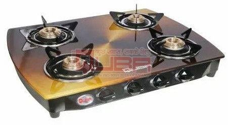 Quba B4 Copper 4 Burner Golden Glass Top Auto Ignition Gas Stove