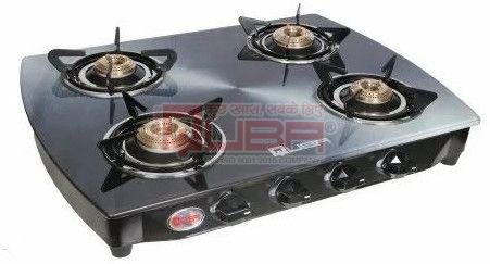 Quba B4 Silver Star 4 Burner Printed Glass Top Gas Stove