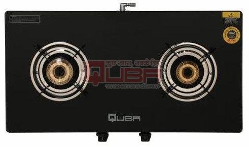Quba Dual Flame Black Tempered Glass 2 Burner Gas Stove