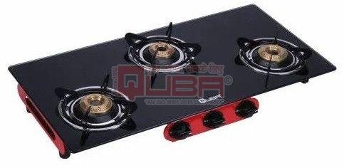 Quba Frameless 3 Burner Black Glass Top Gas Stove