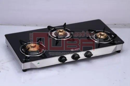 Quba G302 3 Burner Black Glass Top Gas Stove