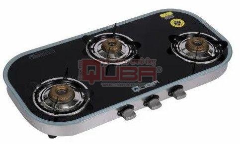 Quba ISI Certified Oval Glass Top 3 Burner Manual Gas Stove