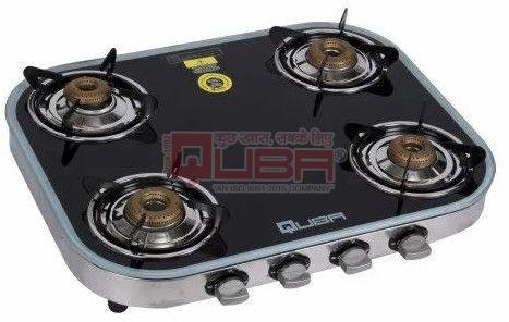 Quba Oval 4 Burner Black Glass Top Gas Stove