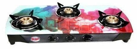 Quba S3 Cloud 3 Burner Designer Printed Glass Top Gas Stove